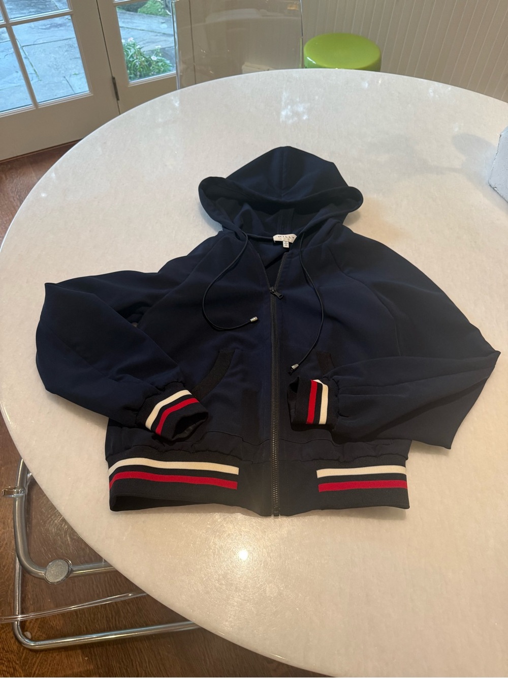 Milly Zip-Up Varsity Hoodie with Stripe Trim